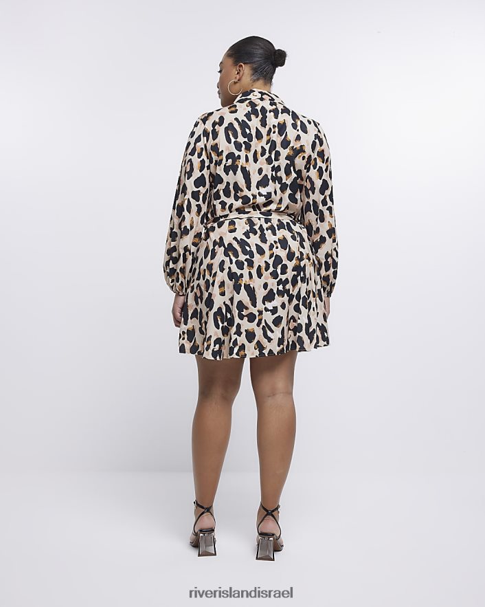 לבוש River Island בתוספת שמלת מיני חולצה בהדפס נמר בז' נשים BDZ4081774