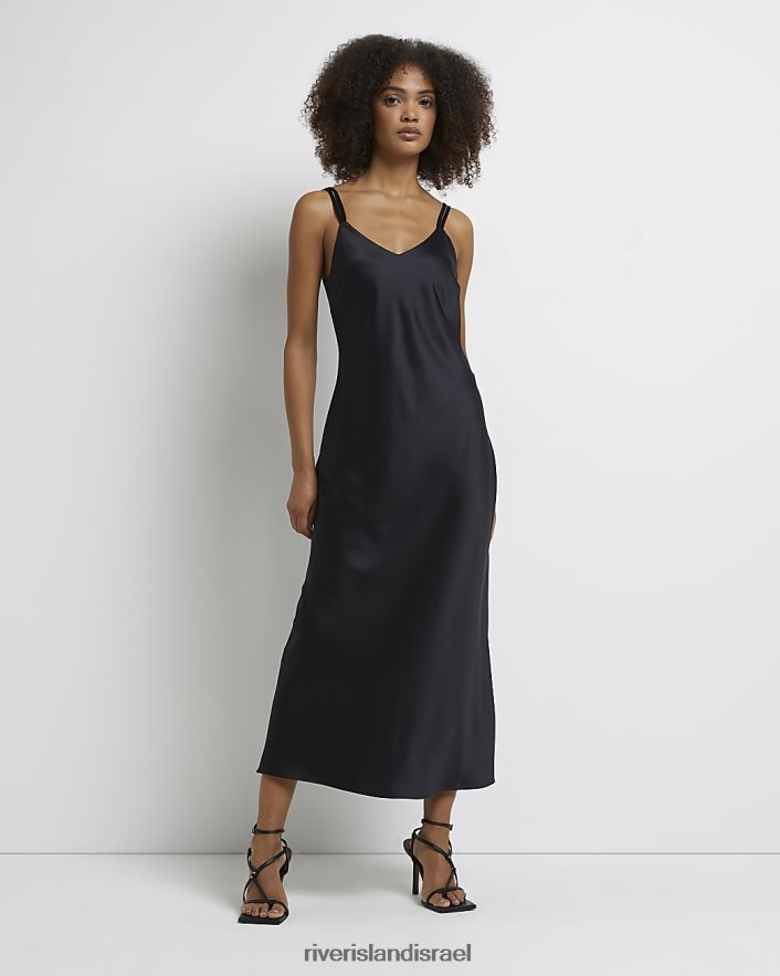 לבוש River Island שמלת מידי סאטן שָׁחוֹר נשים BDZ4081779