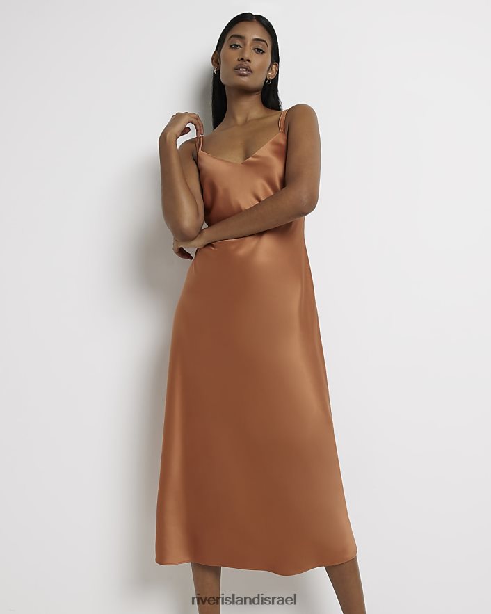 לבוש River Island שמלת מידי סאטן חֲלוּדָה נשים BDZ4081780