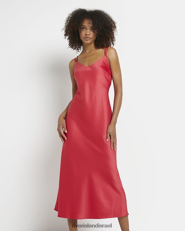 לבוש River Island שמלת מידי סאטן אָדוֹם נשים BDZ4081781
