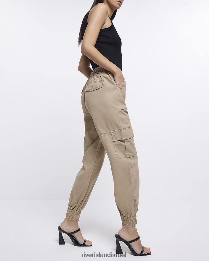 לבוש River Island מכנסי מטען עם רוכסן בז' נשים BDZ4081788