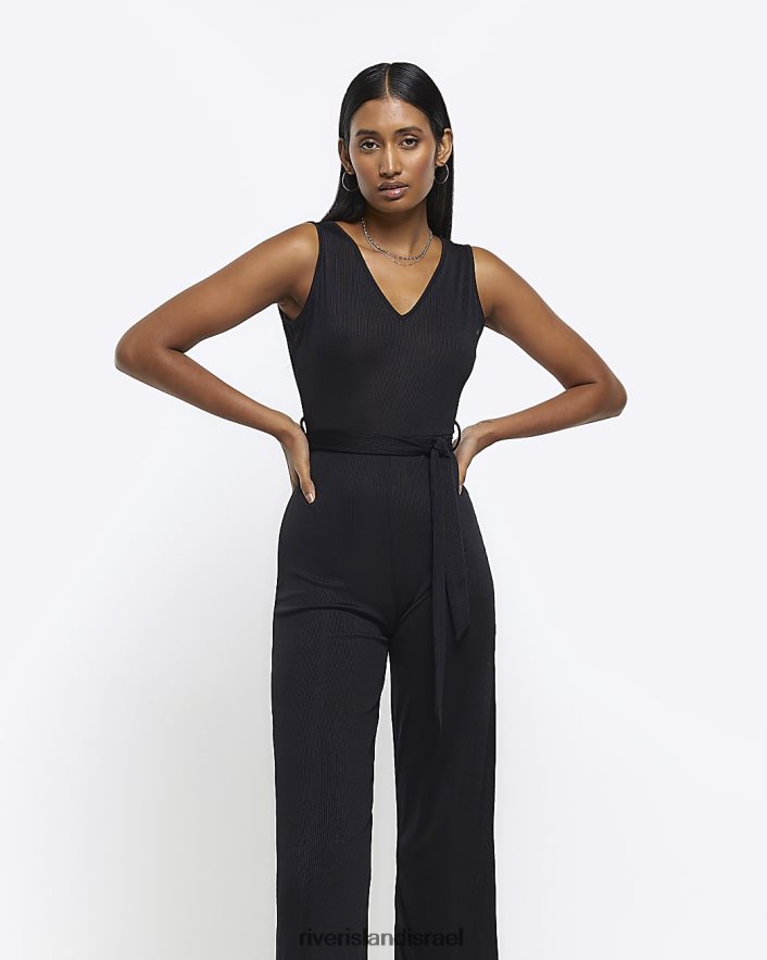 לבוש River Island סרבל התלקחות חגורה שָׁחוֹר נשים BDZ4081799