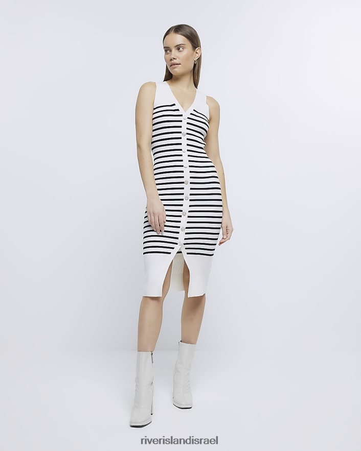 לבוש River Island שמלת מידי גוף עם פס כפתורים קרם נשים BDZ4081805