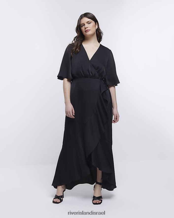 לבוש River Island קולקציית שושבינה מקסי בד סאטן שָׁחוֹר נשים BDZ4081807