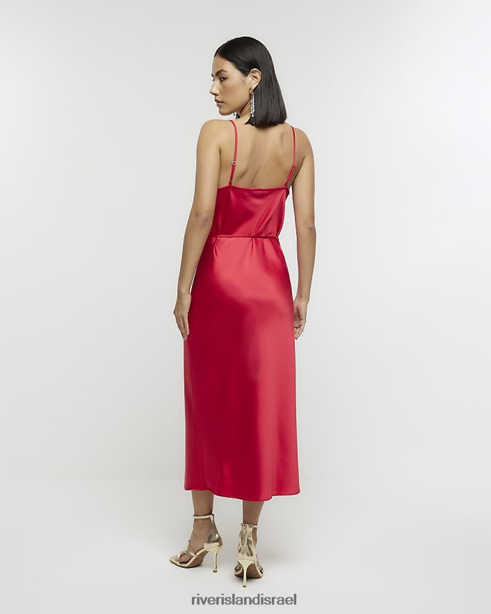 לבוש River Island שמלת מידי סאטן עם צווארון אָדוֹם נשים BDZ408180
