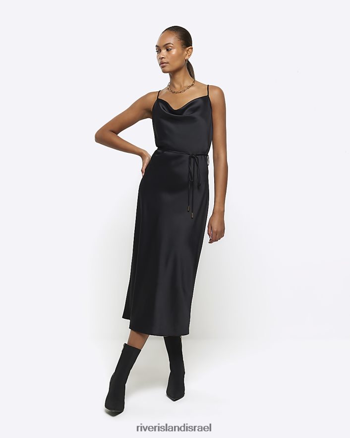 לבוש River Island שמלת מידי סאטן עם צווארון שָׁחוֹר נשים BDZ408181