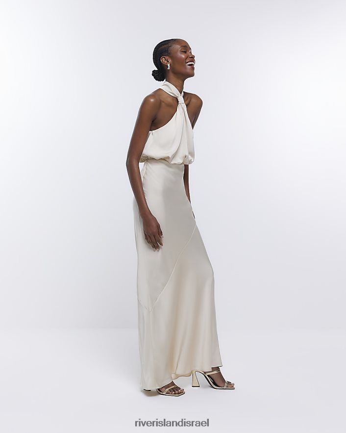 לבוש River Island שמלת מקסי שושבינה קרם נשים BDZ4081814
