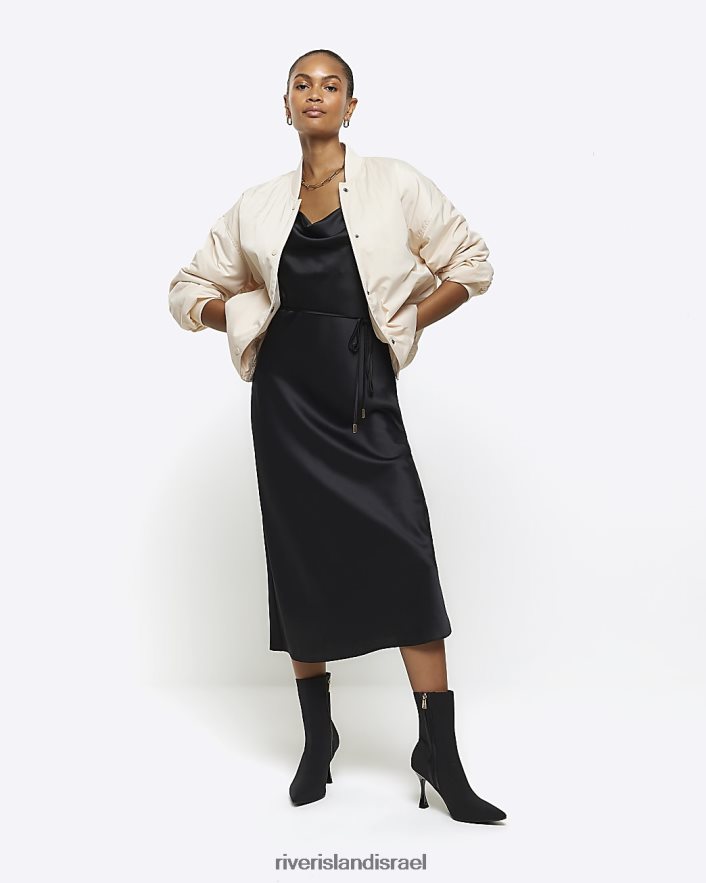 לבוש River Island שמלת מידי סאטן עם צווארון שָׁחוֹר נשים BDZ408181