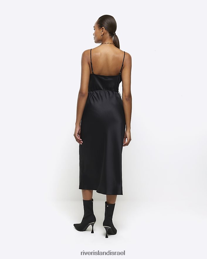 לבוש River Island שמלת מידי סאטן עם צווארון שָׁחוֹר נשים BDZ408181