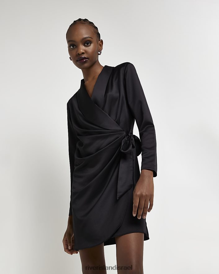לבוש River Island שמלת בלייזר מיני מעטפת סאטן שָׁחוֹר נשים BDZ4081822