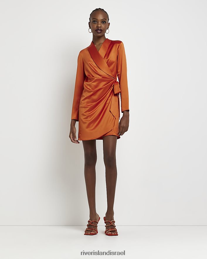 לבוש River Island שמלת בלייזר מיני מעטפת סאטן תפוז נשים BDZ4081826