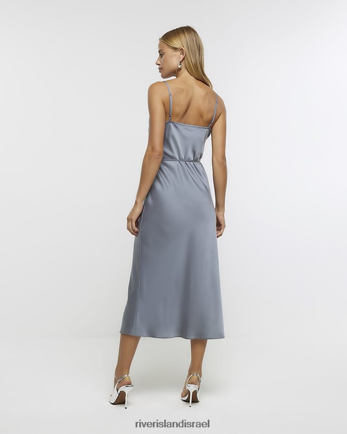 לבוש River Island שמלת מידי סאטן עם צווארון אפור נשים BDZ408182