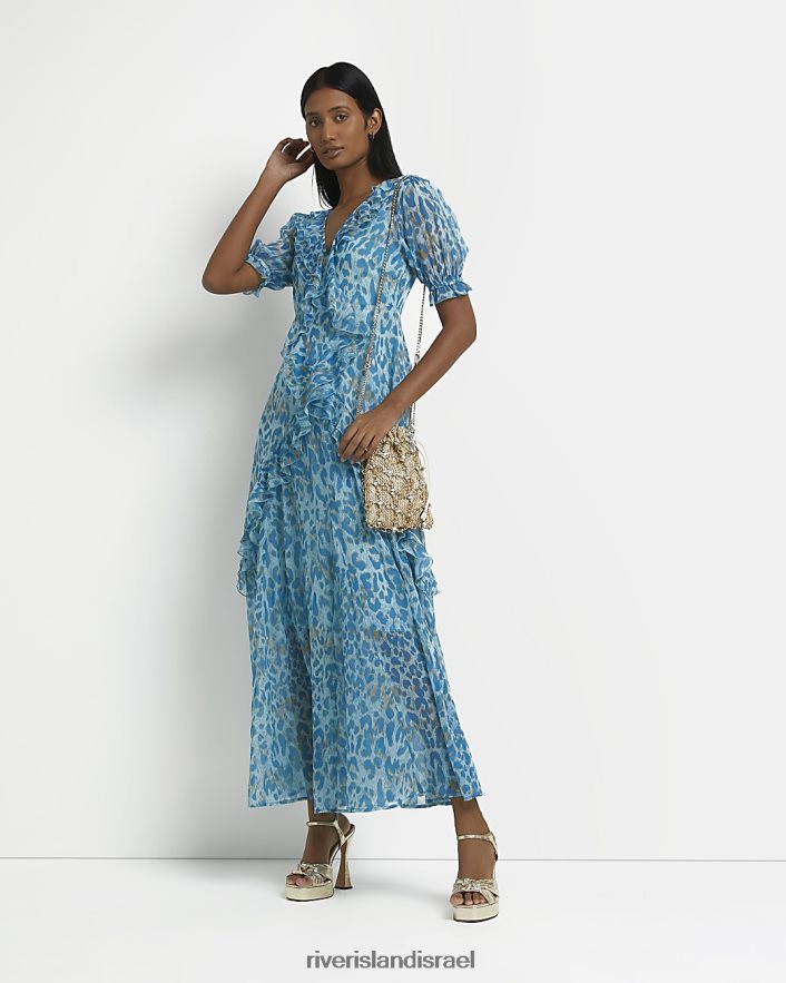 לבוש River Island שמלת מקסי עם הדפס נמר כְּחוֹל נשים BDZ4081832