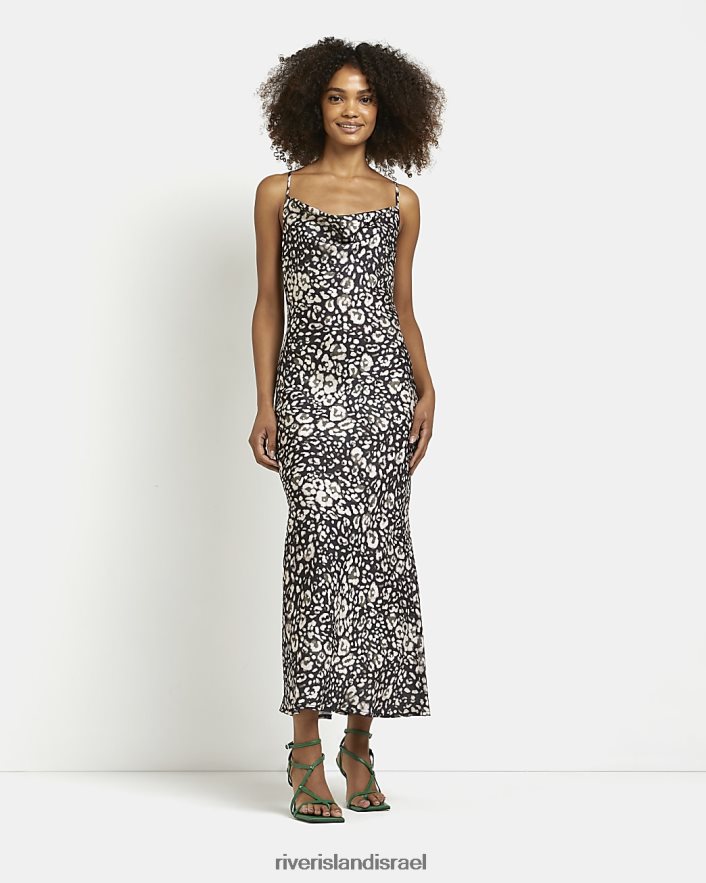 לבוש River Island שמלת מידי סאטן בהדפס נמר חָקִי נשים BDZ4081833