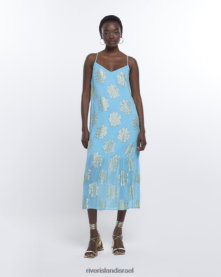 לבוש River Island שמלת מקסי נקודתית כְּחוֹל נשים BDZ4081837