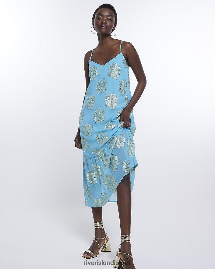 לבוש River Island שמלת מקסי נקודתית כְּחוֹל נשים BDZ4081837