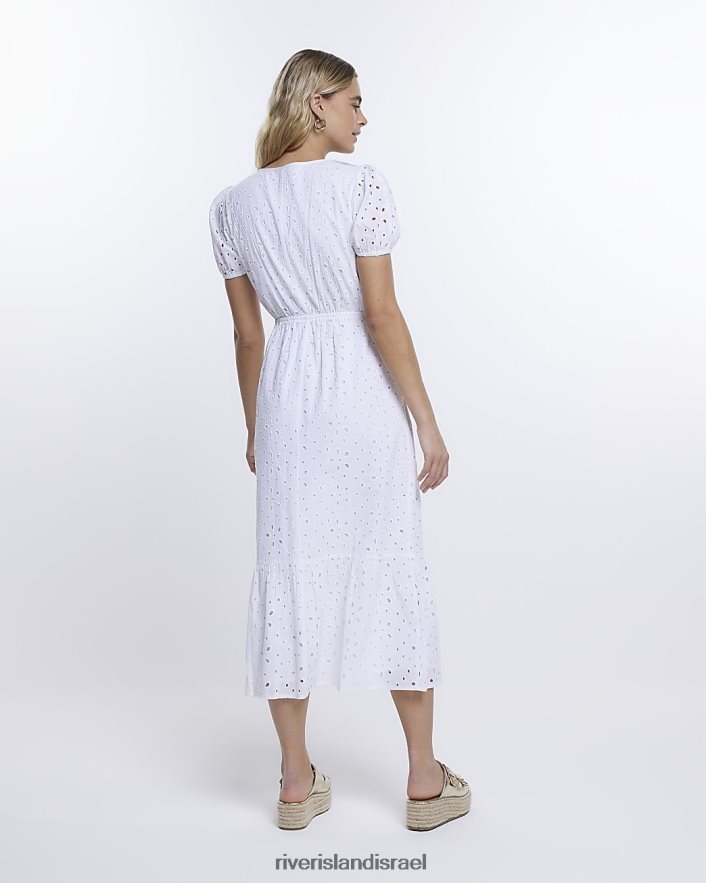 לבוש River Island שמלת מידי מעטפת ברודייר לבן נשים BDZ4081850