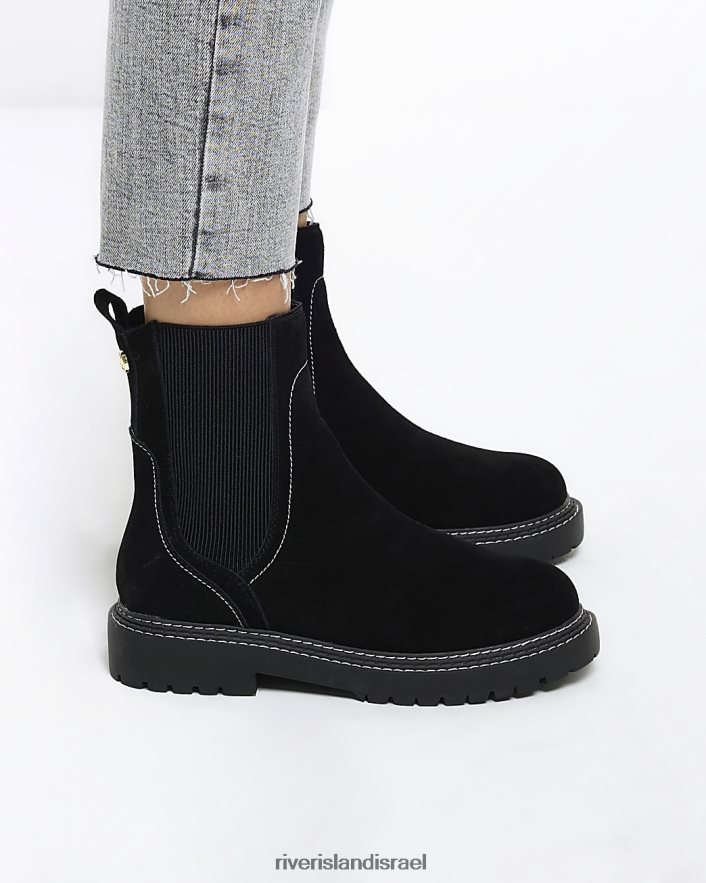 הַנעָלָה River Island מגפי זמש בגזרה רחבה שָׁחוֹר נשים BDZ4081856