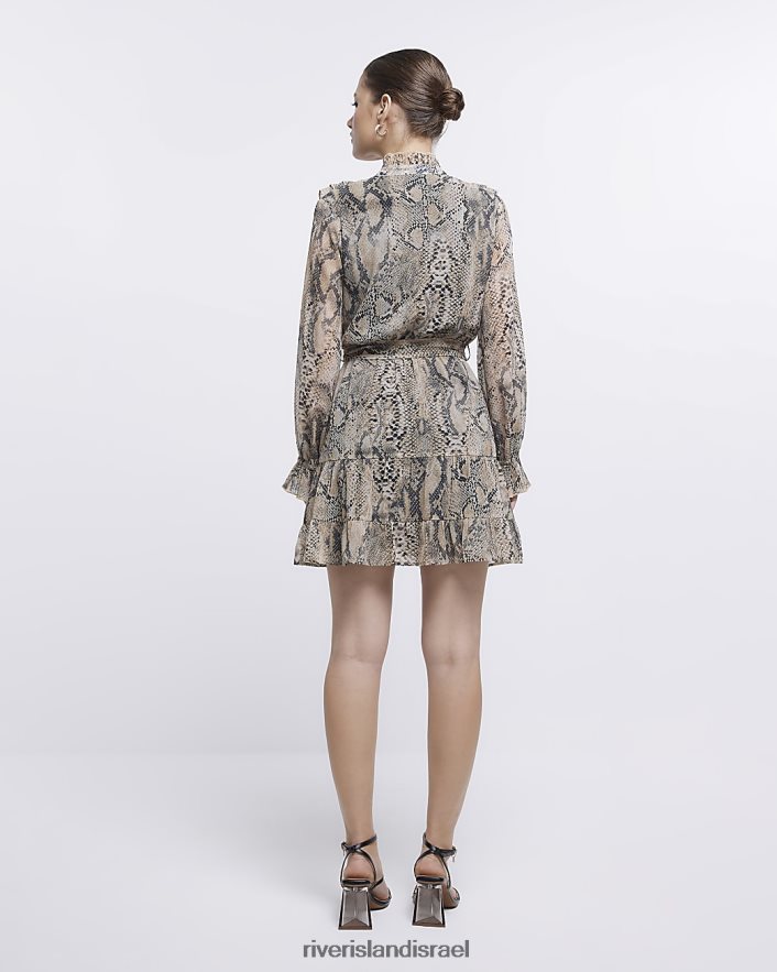 לבוש River Island שמלת מיני חולצה בהדפס בעלי חיים קרם נשים BDZ4081858