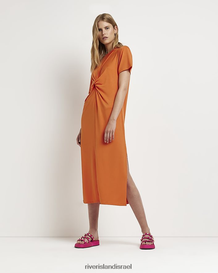 לבוש River Island שמלת מידי של חולצת טי טוויסט תפוז נשים BDZ4081862
