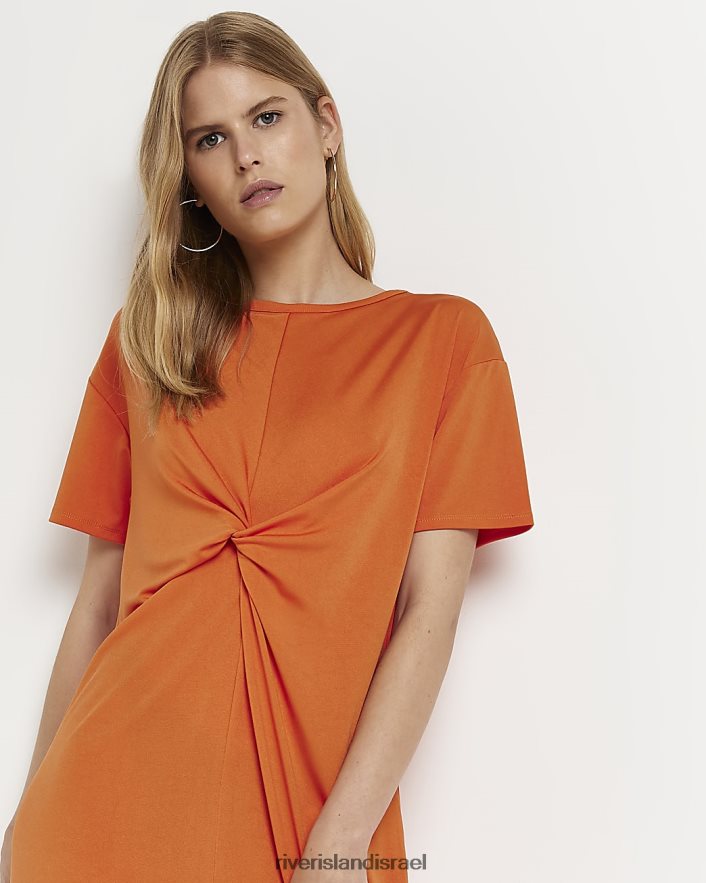 לבוש River Island שמלת מידי של חולצת טי טוויסט תפוז נשים BDZ4081862