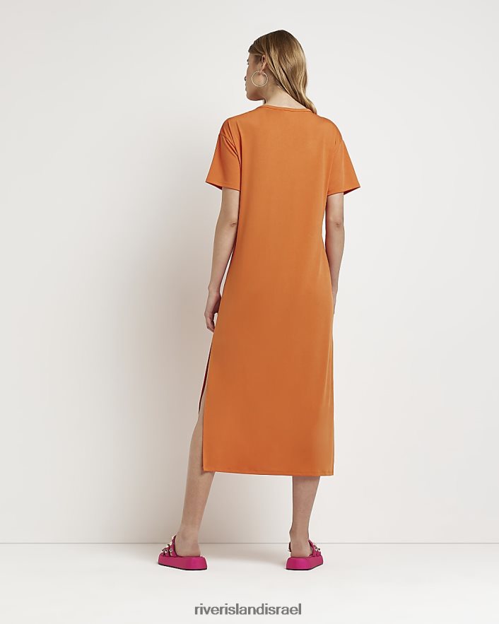 לבוש River Island שמלת מידי של חולצת טי טוויסט תפוז נשים BDZ4081862