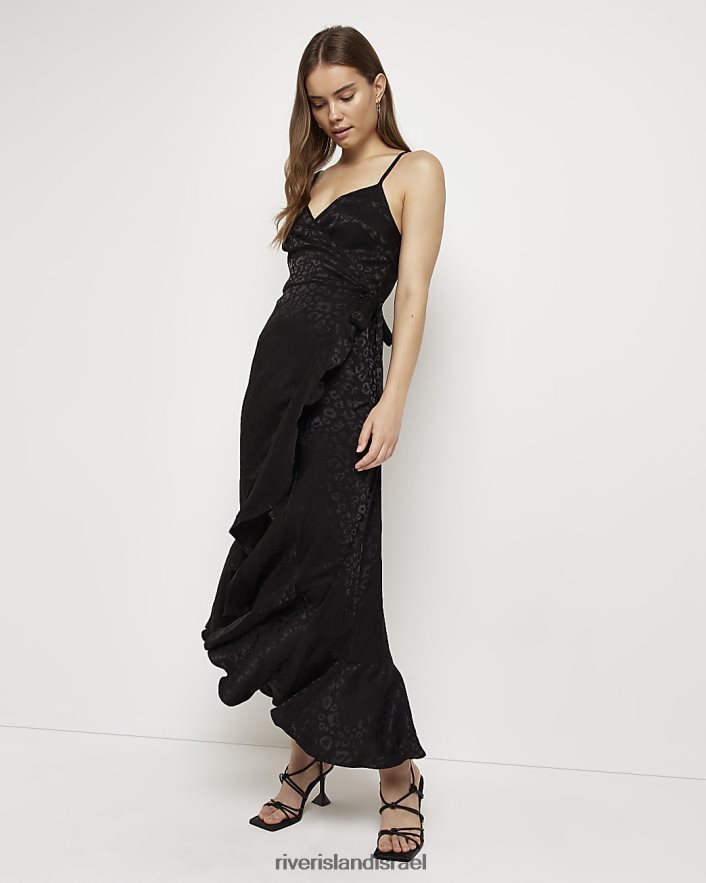 לבוש River Island שמלת מקסי בהדפס חיות סאטן שָׁחוֹר נשים BDZ4081866