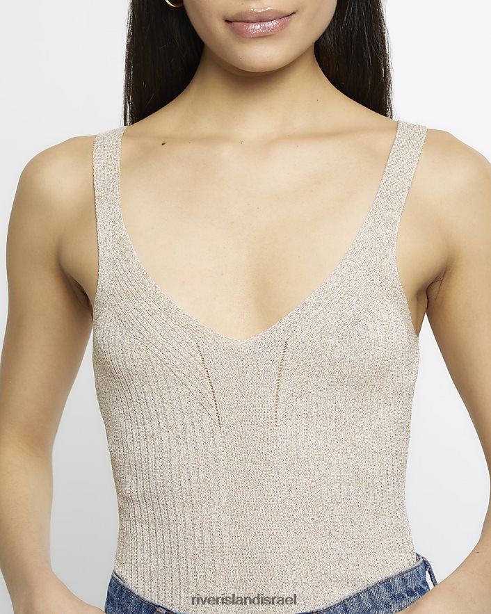 לבוש River Island אפוד סרוג מצולע זהב נשים BDZ4081884