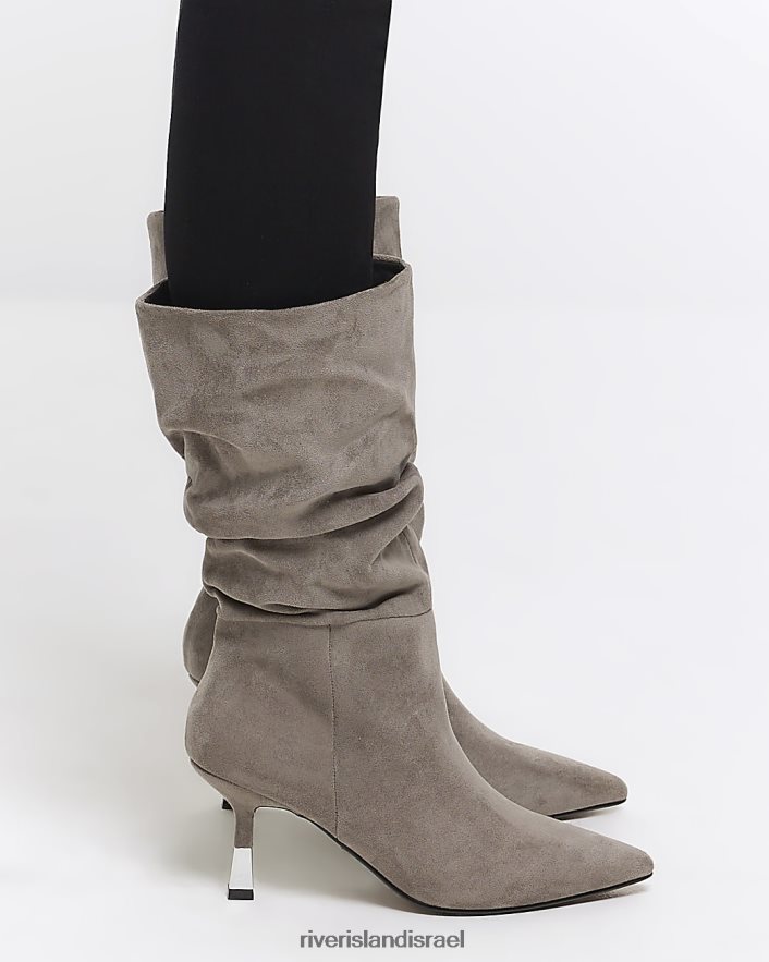 הַנעָלָה River Island מגפי זמש עם עקבים סלואו אפור נשים BDZ408188