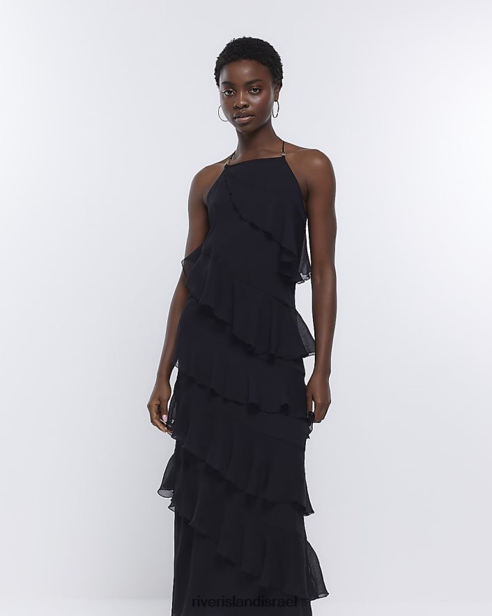 לבוש River Island שמלת מקסי סלסול שָׁחוֹר נשים BDZ4081892