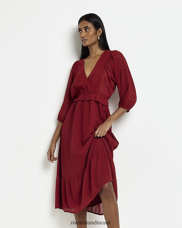 לבוש River Island שמלת מידי מעטפת סלסולים אָדוֹם נשים BDZ4081896