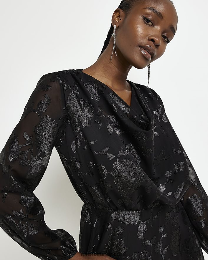 לבוש River Island שמלת מיני סקייטר פרחונית שיפון שָׁחוֹר נשים BDZ4081905