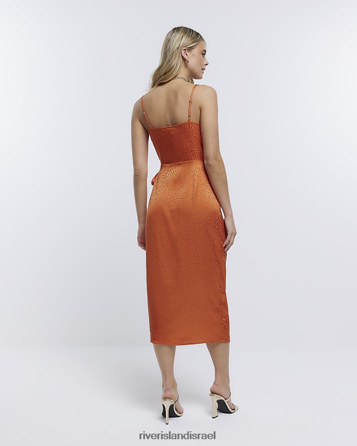 לבוש River Island שמלת מידי מעטפת במרקם חֲלוּדָה נשים BDZ4081908