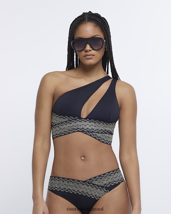 לבוש River Island עליונית ביקיני א-סימטרית מעורפלת שָׁחוֹר נשים BDZ4081915