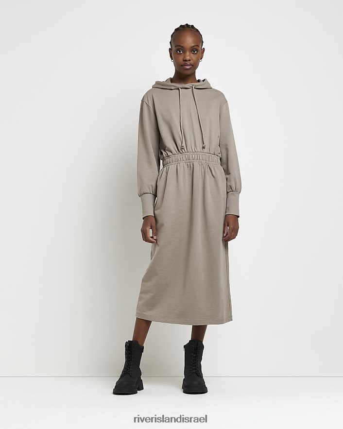 לבוש River Island שמלת מידי סווטשירט עם קפוצ'ון בז' נשים BDZ4081923
