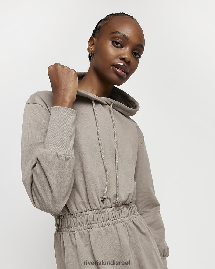 לבוש River Island שמלת מידי סווטשירט עם קפוצ'ון בז' נשים BDZ4081923