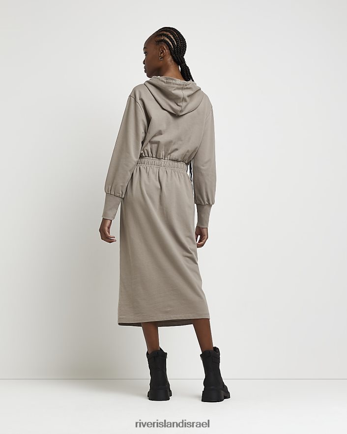 לבוש River Island שמלת מידי סווטשירט עם קפוצ'ון בז' נשים BDZ4081923
