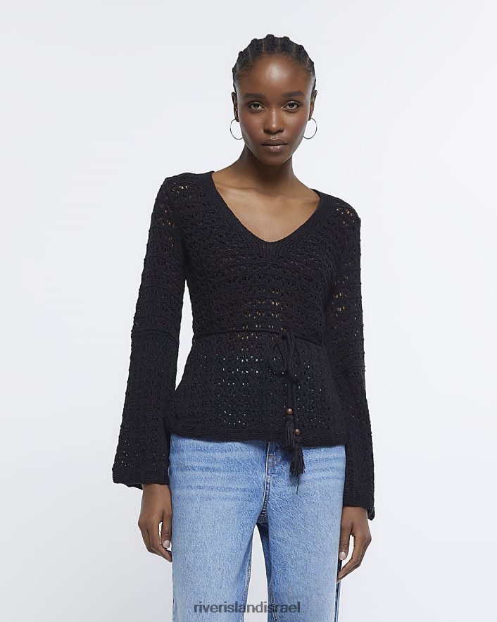 לבוש River Island חלק עליון עם שרוול ארוך שָׁחוֹר נשים BDZ4081926