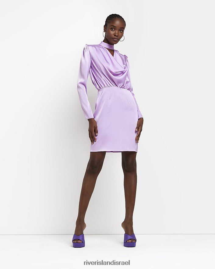 לבוש River Island שמלת מיני צווארון סאטן סָגוֹל נשים BDZ4081935