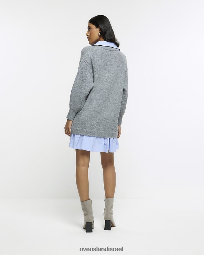 לבוש River Island שמלת מיני מגשר היברידי סרוג אפור נשים BDZ408193