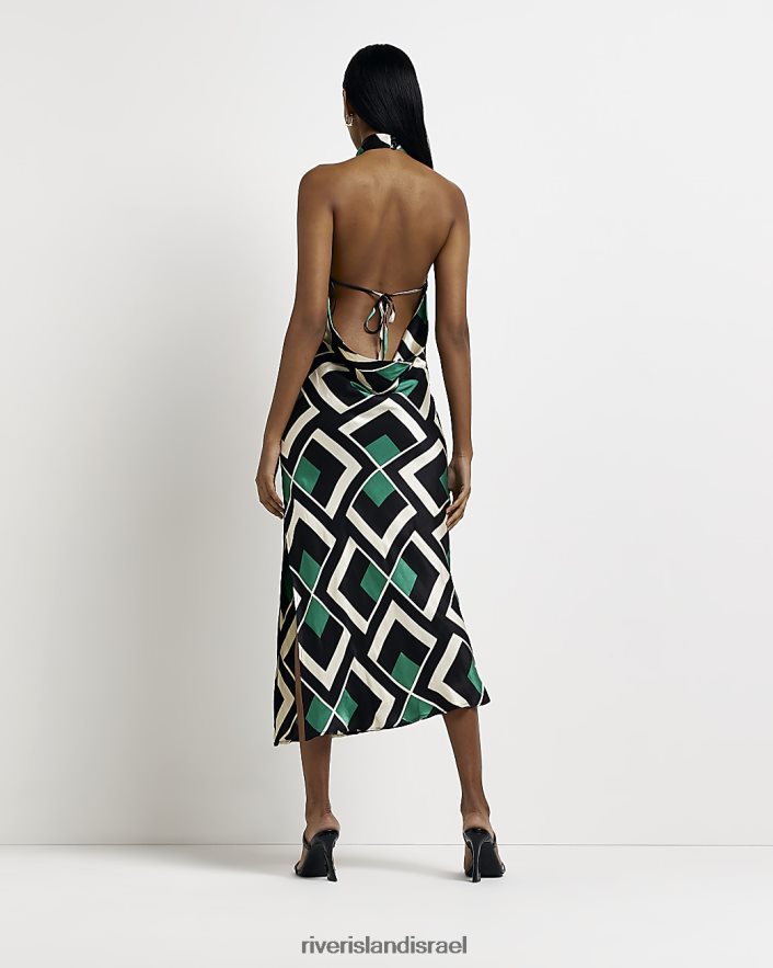 לבוש River Island שמלת מידי סאטן עם צווארון קולר ירוק נשים BDZ4081940