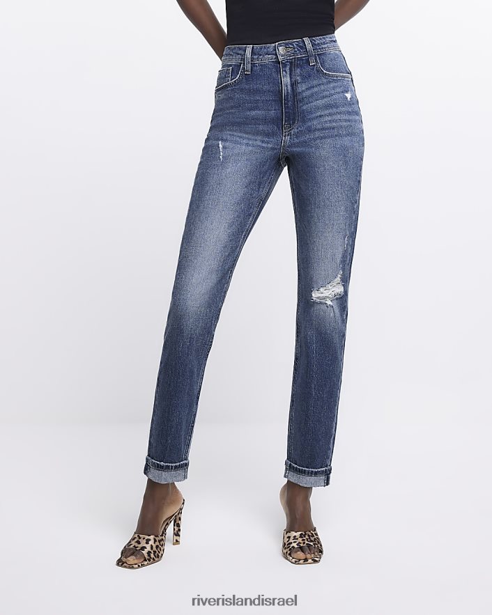 לבוש River Island ג'ינס אמא מחטב בגזרה גבוהה כְּחוֹל נשים BDZ4081948