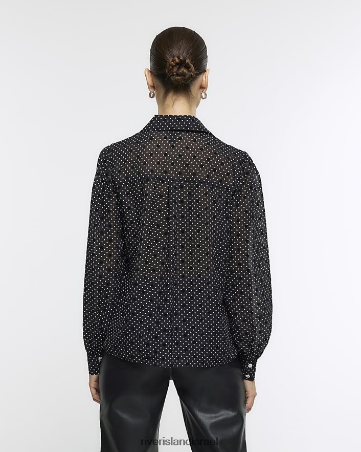 לבוש River Island חולצה נקודתית עם צווארון שָׁחוֹר נשים BDZ408194