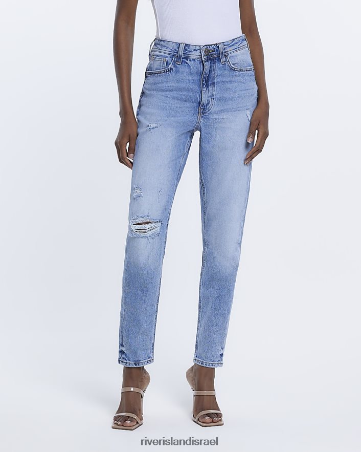 לבוש River Island מכנסי ג'ינס אמא קרועים כְּחוֹל נשים BDZ4081952