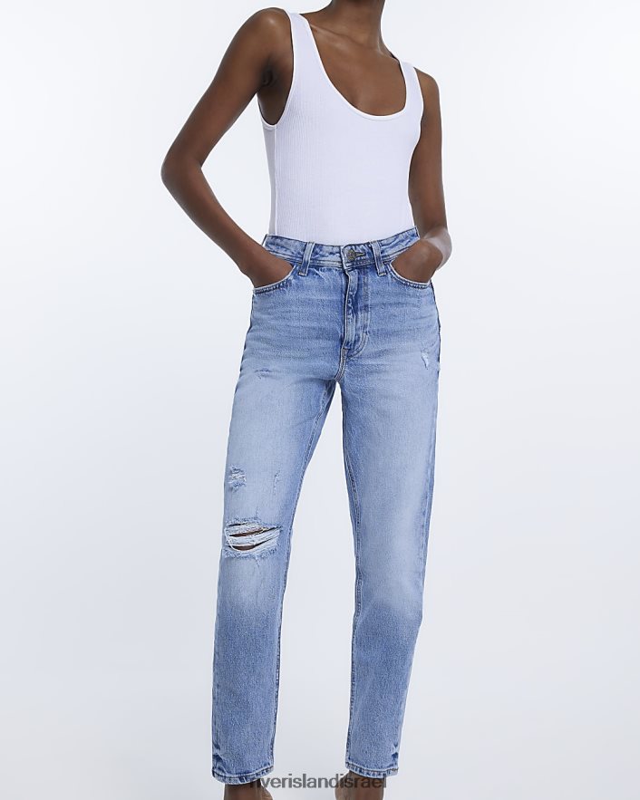 לבוש River Island מכנסי ג'ינס אמא קרועים כְּחוֹל נשים BDZ4081952