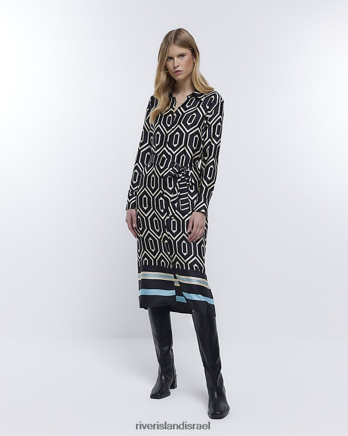 לבוש River Island שמלת חולצת מידי עם שרוולים ארוכים בהדפסה שָׁחוֹר נשים BDZ4081958