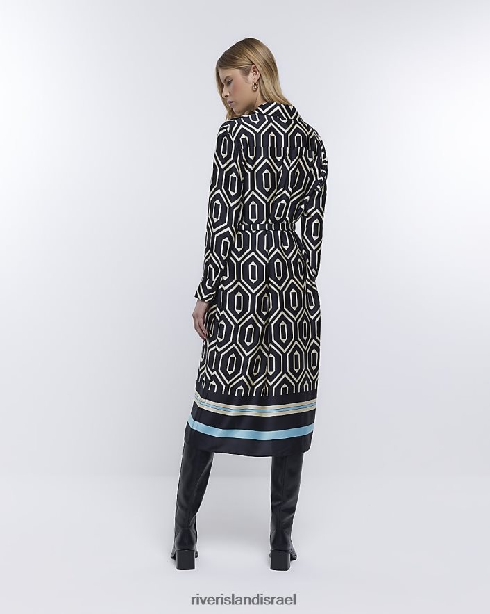 לבוש River Island שמלת חולצת מידי עם שרוולים ארוכים בהדפסה שָׁחוֹר נשים BDZ4081958