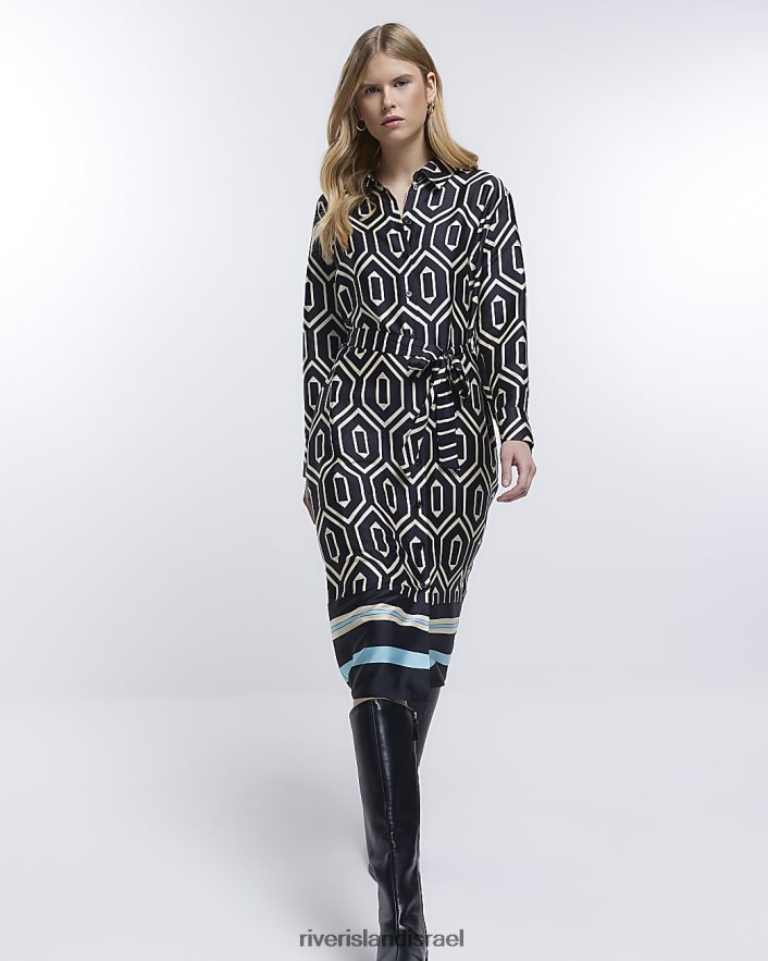 לבוש River Island שמלת חולצת מידי עם שרוולים ארוכים בהדפסה שָׁחוֹר נשים BDZ4081958
