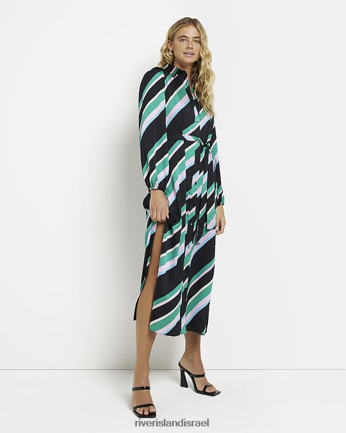לבוש River Island שמלת חולצת מידי פס סאטן שָׁחוֹר נשים BDZ4081959