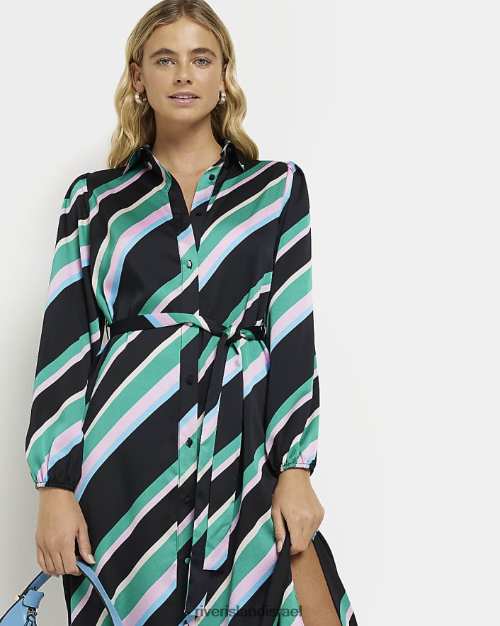 לבוש River Island שמלת חולצת מידי פס סאטן שָׁחוֹר נשים BDZ4081959